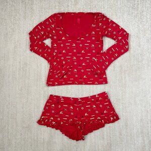 Skims Christmas Holiday Long Sleeve Scoop Neck Matching Pajamas Set M